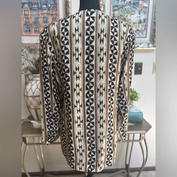 100% SILK VTG. AVATI BLACK & TAN GEOMETRIC ABSTRACT PATTERN LUXURY BLAZER SZ 14 - Picture 6 of 7